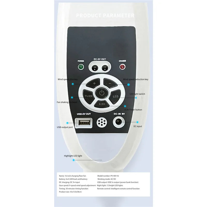 Hot Sale 16-Inch Solar Floor Fan Remote Control Large Capacity Battery Charging Stand for Household Use Special Offer for