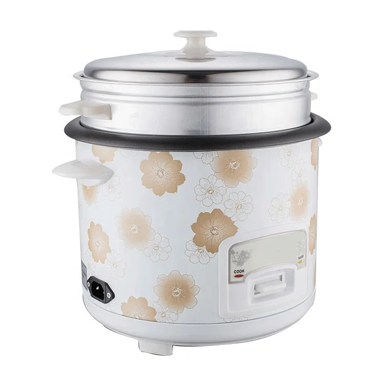 RTS Wholesale White Printing Flower Rice Cooker 2L 400W 220V Keep Warm Rice Cooker With Steamer