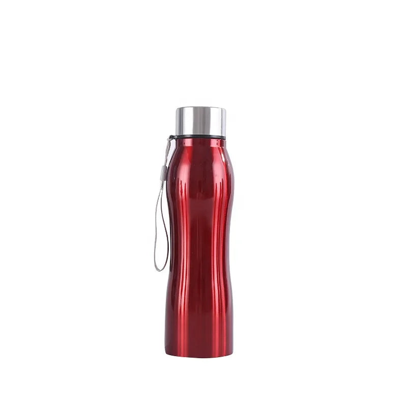 Manufacturer 750ml 1L Single Layer Stainless Steel Portable Solid Color Gourd-Shaped Outdoor Sports Bottle with String