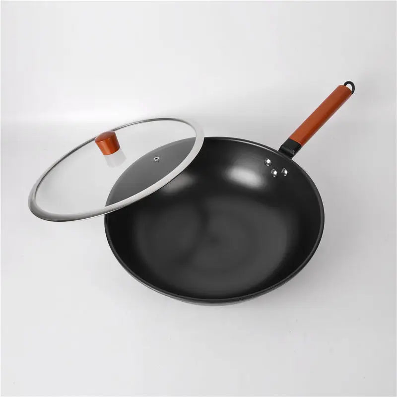 Black Stainless Steel Fry Pans Nonstick Coating Iron Cookware Set Wok Pan Multi Functional Cooking Sets With Glass Cover