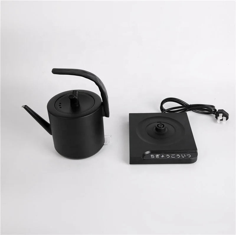 1L Portable Tea Coffee Pot Stainless Steel Retro Gooseneck Electric Pour-Over Kettle Black Electric Kettle