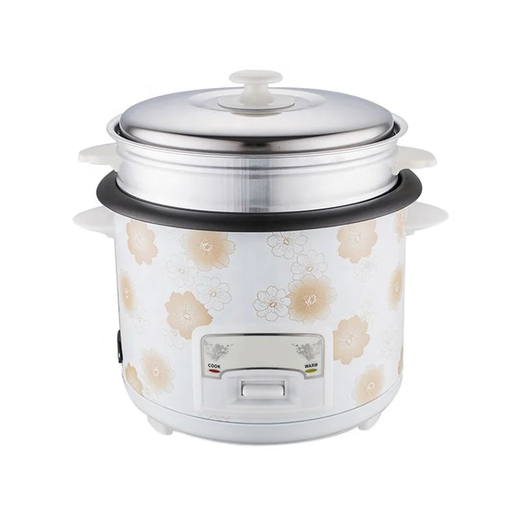 RTS Wholesale White Printing Flower Rice Cooker 2L 400W 220V Keep Warm Rice Cooker With Steamer