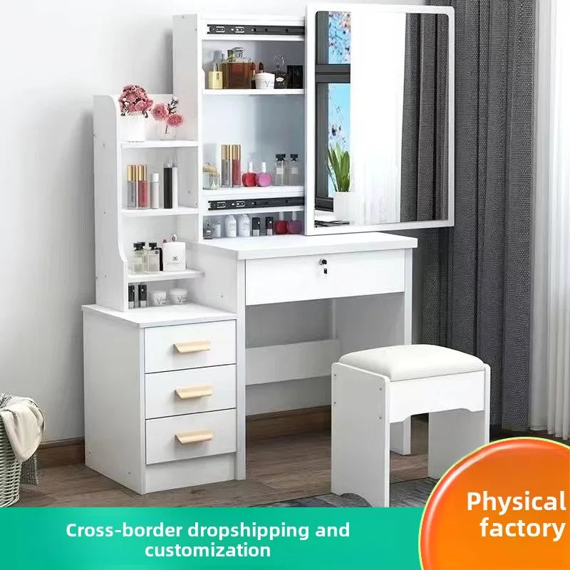 Trendy Plastic Material Bay Window Integrated Dressing Table Storage Cabinet Small Apartment Makeup Desk 1-Year for Household