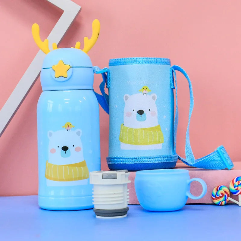 Cute Cartoon Portable Outside Children 316 Stainless Steel Vacuum Flask 500ml School Water Bottle for Kids With Straw