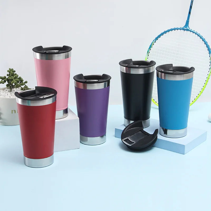 Reusable Vaccum Glass 502ml Thermal Beer Glass Cup Keep Cold Copo Termico With Lid and Opener