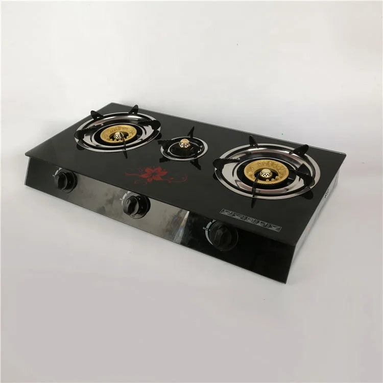 Household 3 Burners Gas Cookers Stove Durable Kitchenware Tempered Glass Gas Cooker Stove