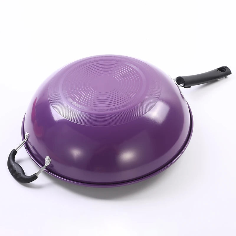 RTS 34CM Chinese Stove Wok Non Stick Stir Fry Cooking Wok Double Handle With Wooden Handle