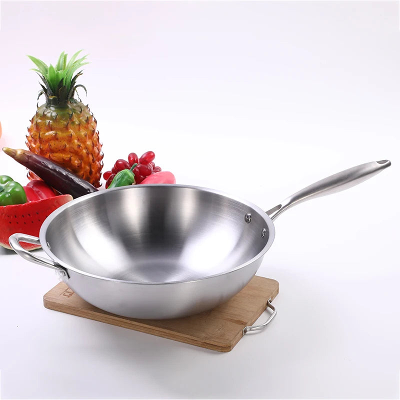 RTS High Quality Five-layer Steel Frying Pan Non Stick Stainless Steel Chinese Frying Wok Pan