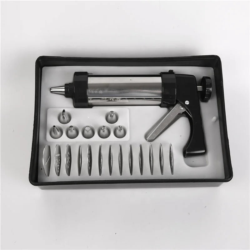 Diy Biscuits Cookie Press Gun Kit Stainless Steel 13 Cookie Mold Discs 8 Piping Nozzles Churros Maker Machine Set Tool Kit
