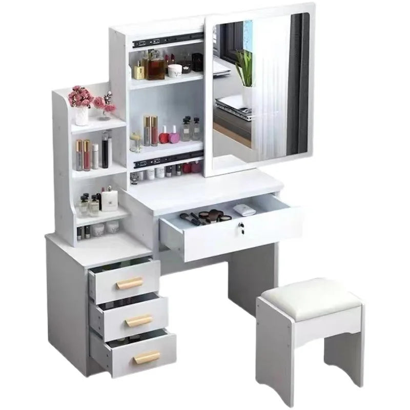 Trendy Plastic Material Bay Window Integrated Dressing Table Storage Cabinet Small Apartment Makeup Desk 1-Year for Household