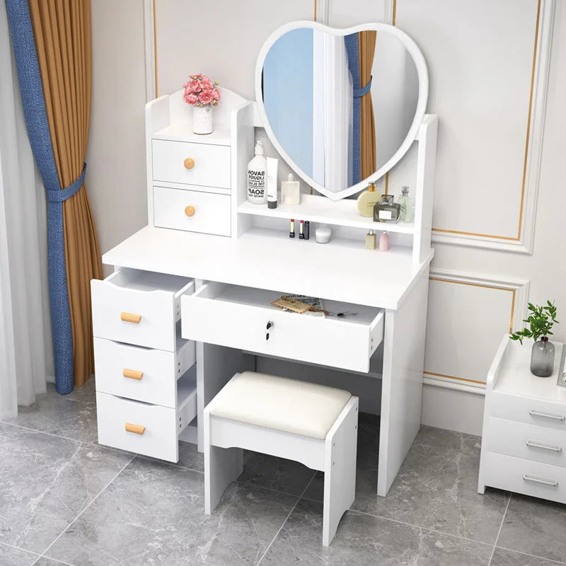 Trendy Plastic Material Bay Window Integrated Dressing Table Storage Cabinet Small Apartment Makeup Desk 1-Year for Household