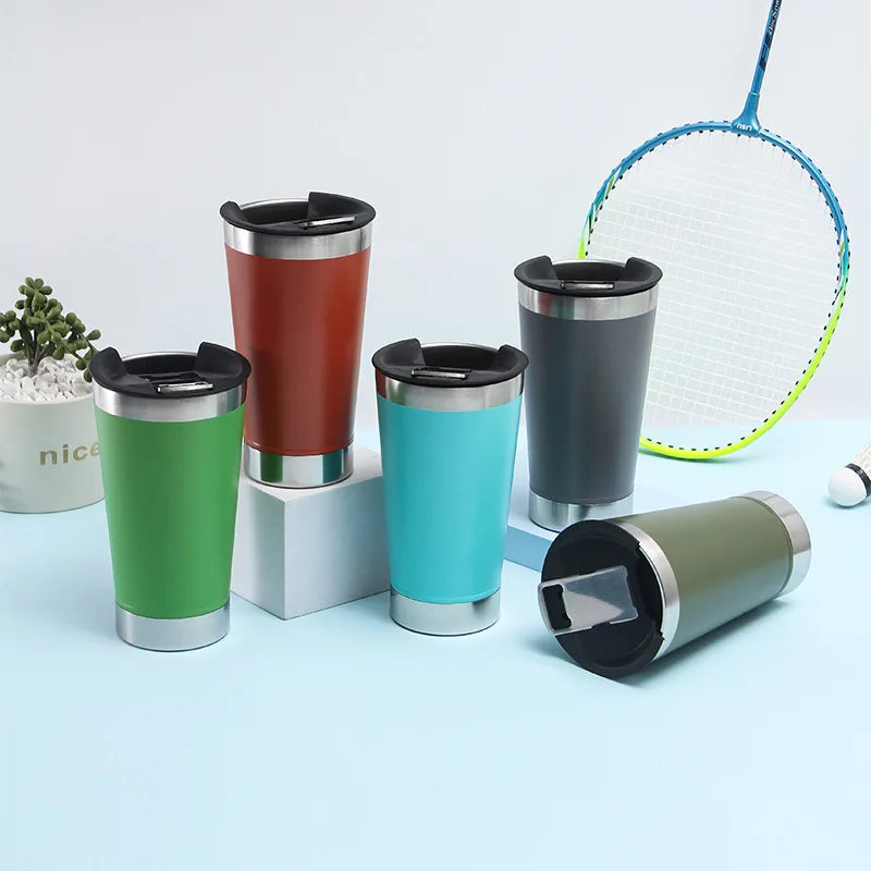 Reusable Vaccum Glass 502ml Thermal Beer Glass Cup Keep Cold Copo Termico With Lid and Opener