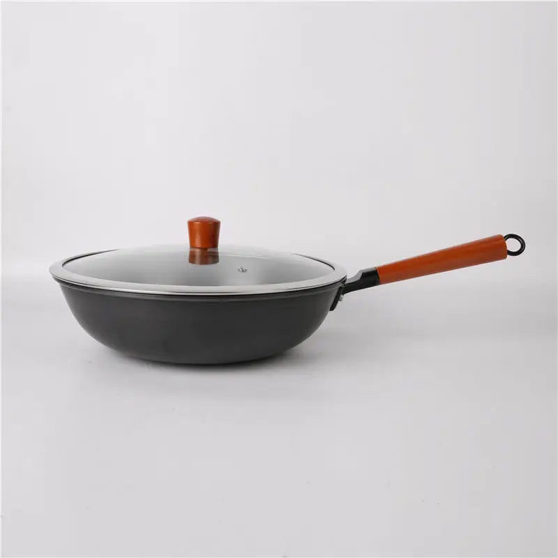 Black Stainless Steel Fry Pans Nonstick Coating Iron Cookware Set Wok Pan Multi Functional Cooking Sets With Glass Cover