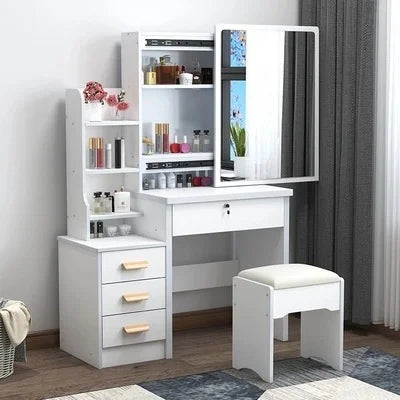 Trendy Plastic Material Bay Window Integrated Dressing Table Storage Cabinet Small Apartment Makeup Desk 1-Year for Household