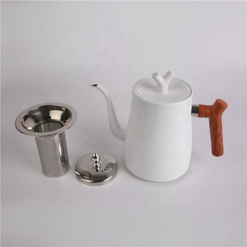 High Quality Portable Coffee Tea Kettle 1.5L Gooseneck Pour Over Steel Coffee Pot With Wooden Handle