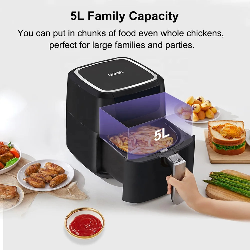 1400W Electric 5L Large Capacity Air Fryer Custom Oil Free Deep Fryer Without Oil Smart Touch Air Fryer