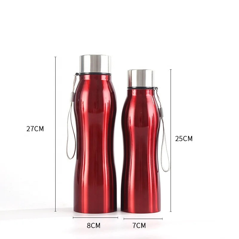 Manufacturer 750ml 1L Single Layer Stainless Steel Portable Solid Color Gourd-Shaped Outdoor Sports Bottle with String