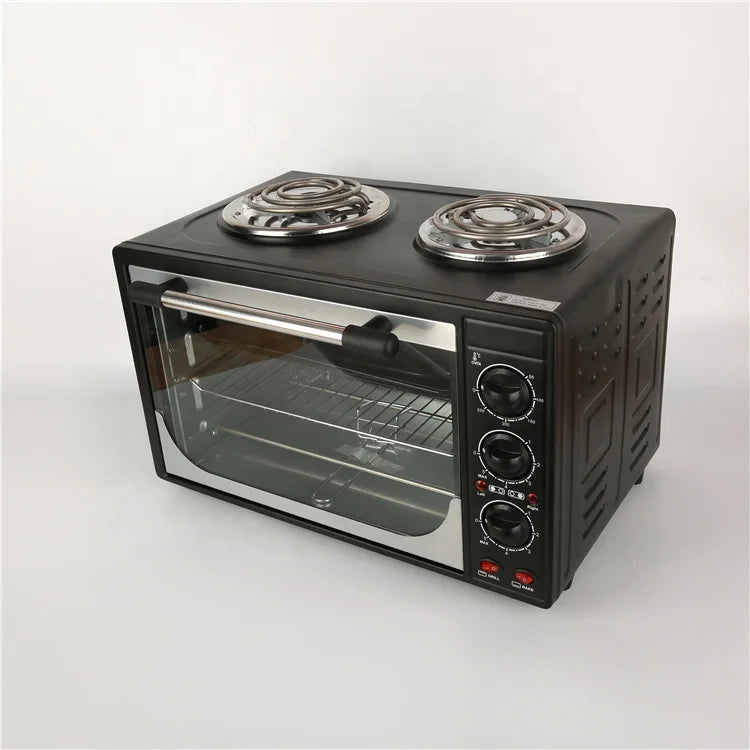 RTS 30L Electric Mini Stove Oven Multi-Functional Household Pizza Maker and Fruit Barbecue Toaster Built-in 2 Hot Plate
