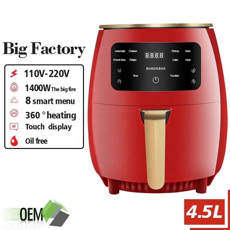 4.5L Large Capacity Air Fryer Digital Display Air Deep Fryer Smart Touch Screen French Fries Machine