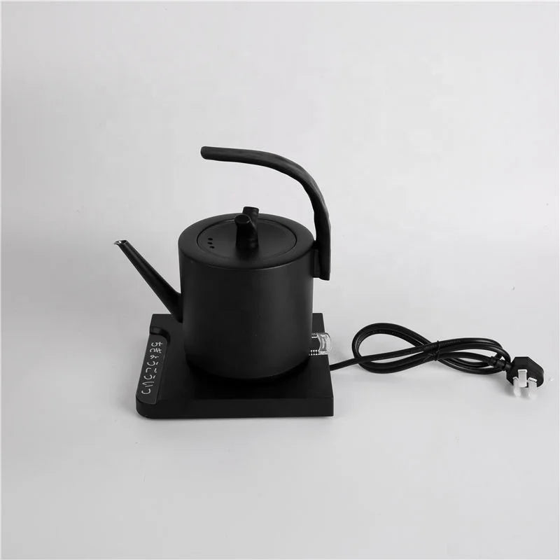 1L Portable Tea Coffee Pot Stainless Steel Retro Gooseneck Electric Pour-Over Kettle Black Electric Kettle