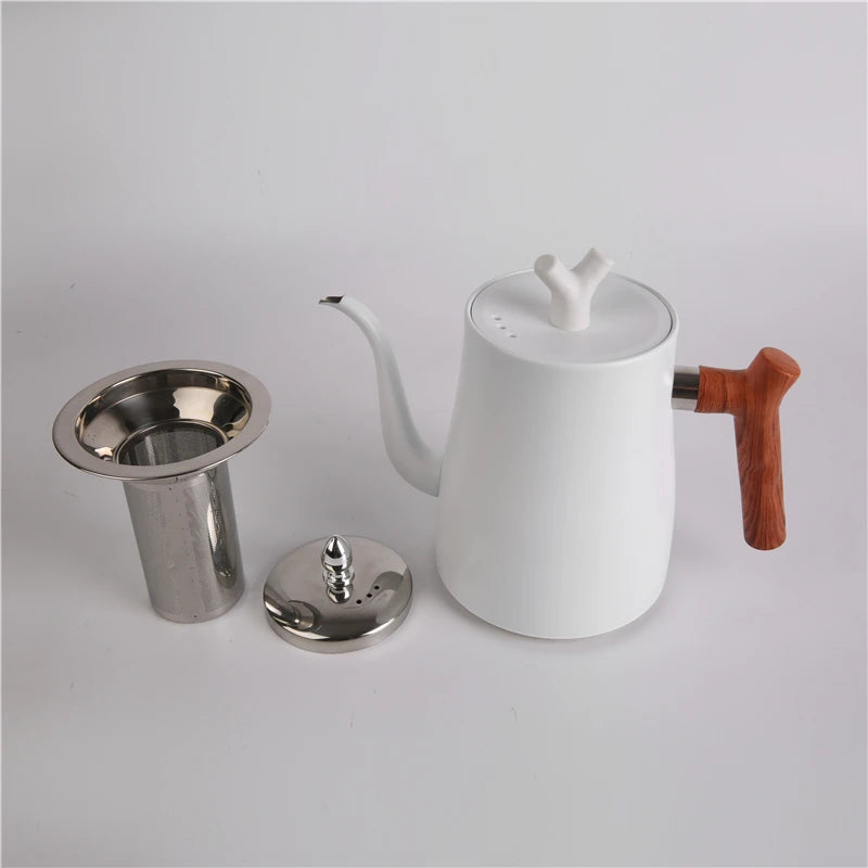 High Quality 1.5L Portable Gooseneck Pour Over Steel Coffee Pot with Wooden Handle RTS for Household Use