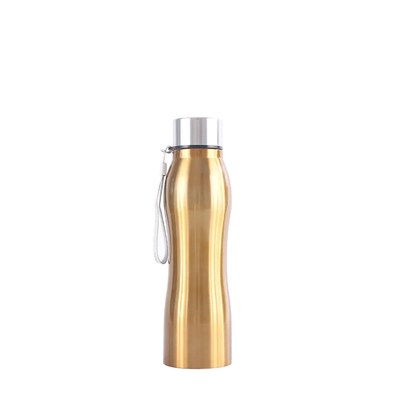Manufacturer 750ml 1L Single Layer Stainless Steel Portable Solid Color Gourd-Shaped Outdoor Sports Bottle with String