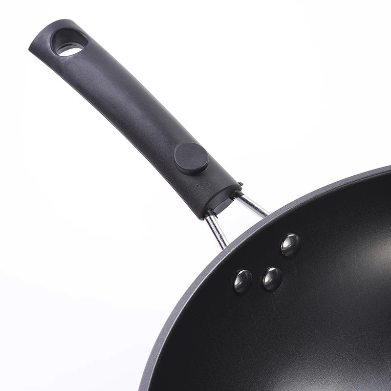 RTS 34CM Chinese Stove Wok Non Stick Stir Fry Cooking Wok Double Handle With Wooden Handle