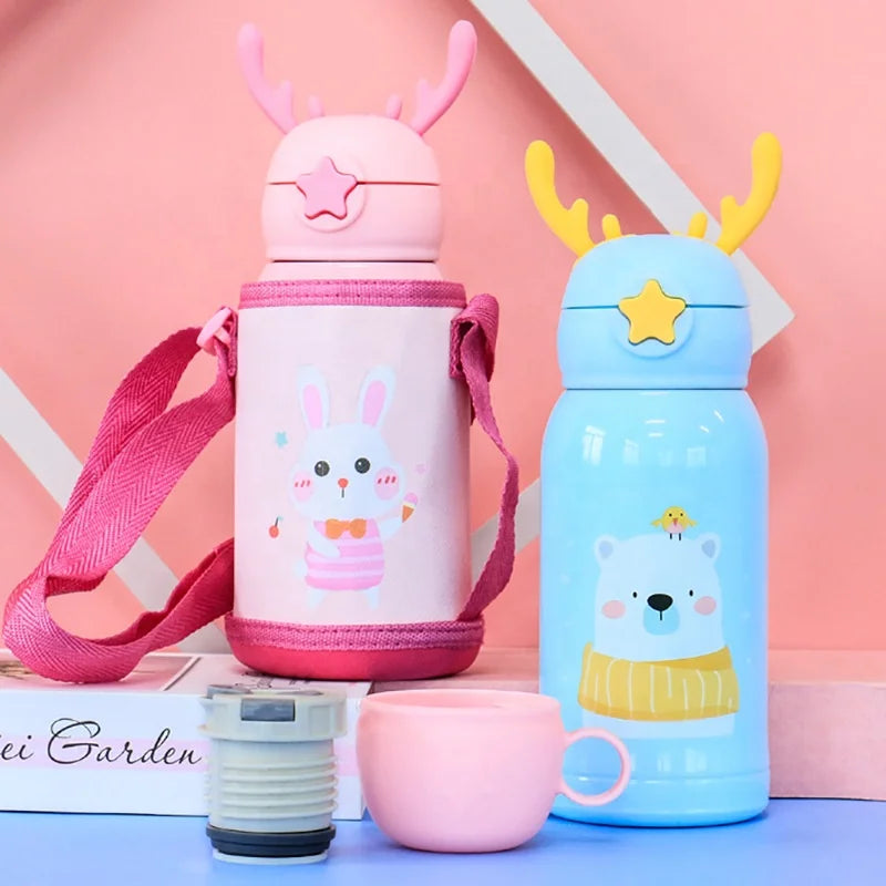 Cute Cartoon Portable Outside Children 316 Stainless Steel Vacuum Flask 500ml School Water Bottle for Kids With Straw