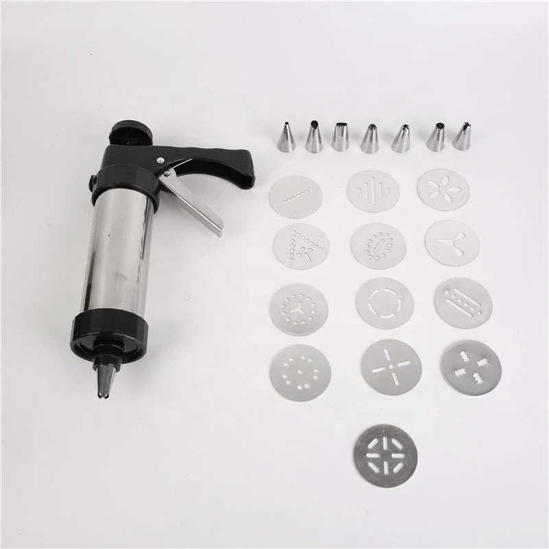 Diy Biscuits Cookie Press Gun Kit Stainless Steel 13 Cookie Mold Discs 8 Piping Nozzles Churros Maker Machine Set Tool Kit
