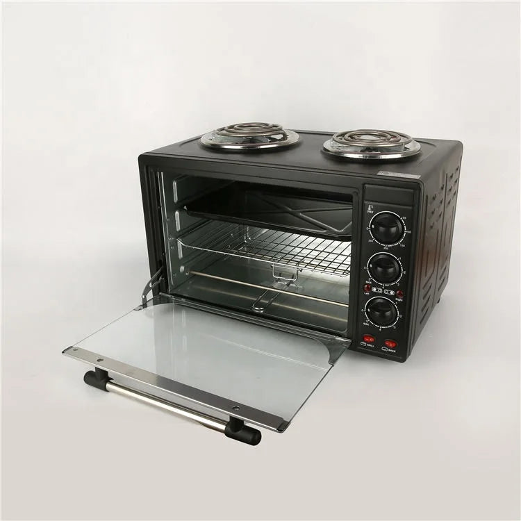 30L Multi-functional Household Pizza Maker Fruit Barbecue Toaster Oven Electric Mini Stove Oven With 2 Hot Plate