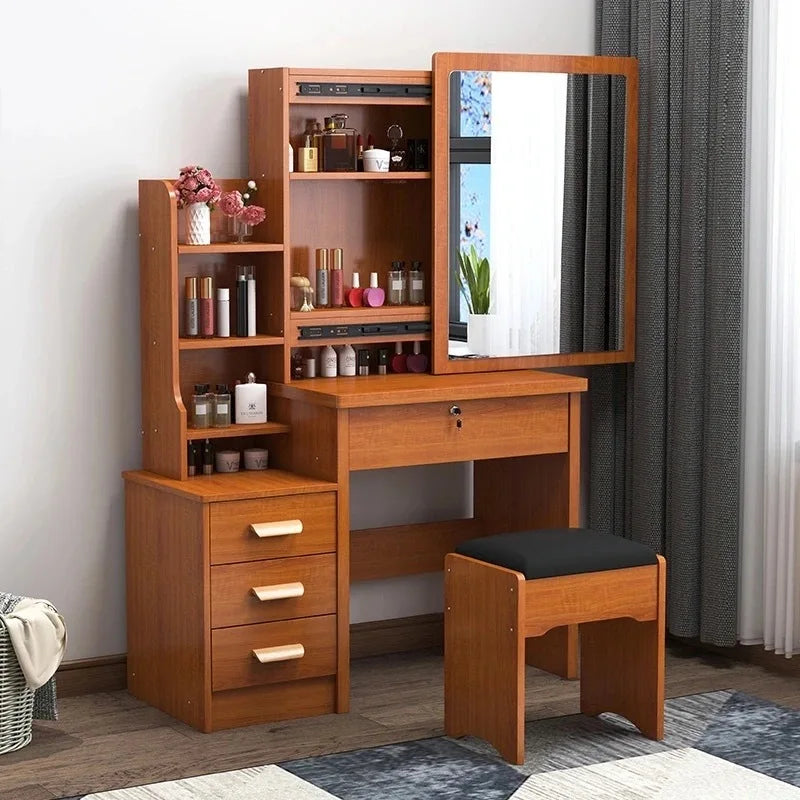 Trendy Plastic Material Bay Window Integrated Dressing Table Storage Cabinet Small Apartment Makeup Desk 1-Year for Household