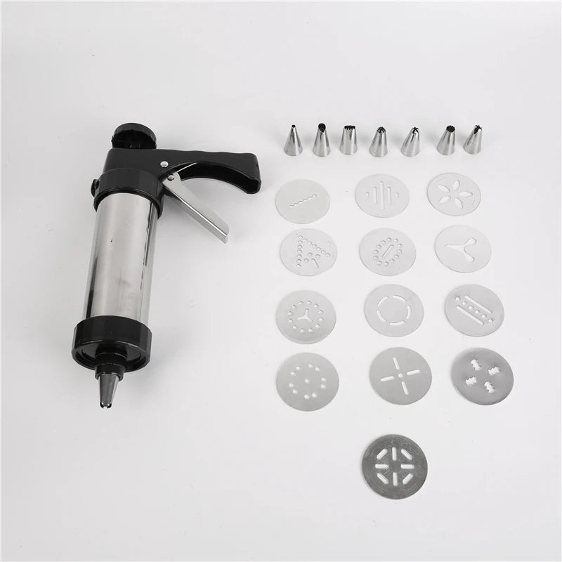 RTS Diy Biscuits Cookie Press Gun Kit Stainless Steel 13 Cookie Mold Discs 8 Piping Nozzles Churros Maker Machine Set Tool Kit