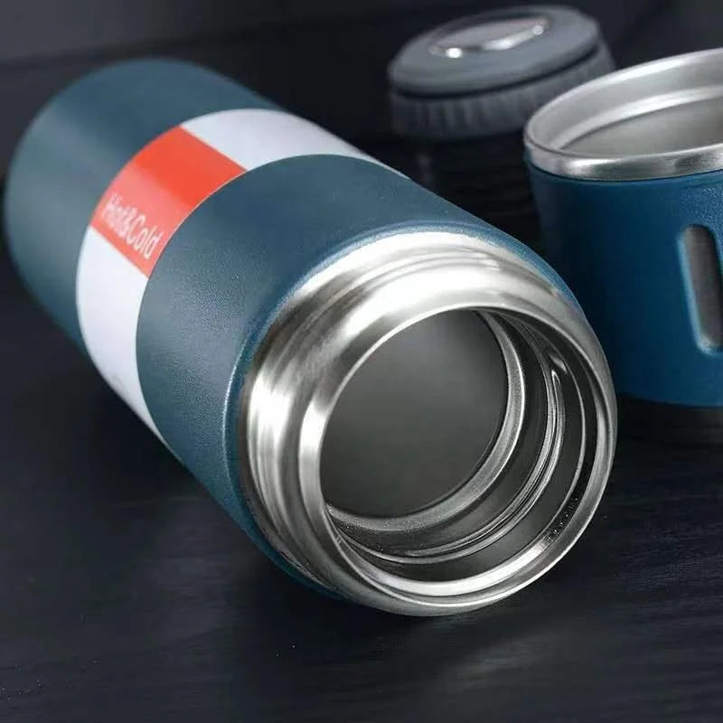 Hot Sale Custom Reusable Coffee Termos Bottle One Cup Two Lid Gift Box Tea Mugs 304 Stainless Steel Vacuum Tea Cup Sets