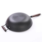 RTS Traditional Cookware Accessories Chinese Cast Iron Wok Pan Non-stick Wooden Handle Wok Pan