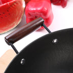 RTS Traditional Cookware Accessories Chinese Cast Iron Wok Pan Non-stick Wooden Handle Wok Pan