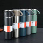 Hot Sale Custom Reusable Coffee Termos Bottle One Cup Two Lid Gift Box Tea Mugs 304 Stainless Steel Vacuum Tea Cup Sets