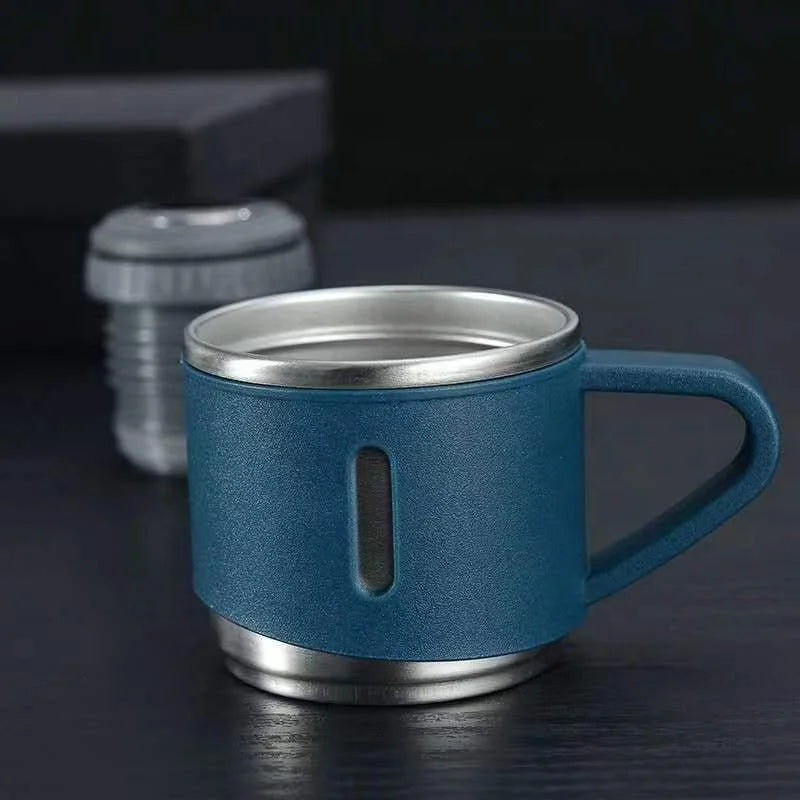 Hot Sale Custom Reusable Coffee Termos Bottle One Cup Two Lid Gift Box Tea Mugs 304 Stainless Steel Vacuum Tea Cup Sets