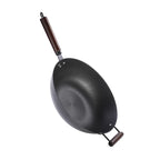 RTS Traditional Cookware Accessories Chinese Cast Iron Wok Pan Non-stick Wooden Handle Wok Pan