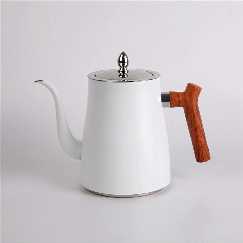 High Quality 1.5L Portable Gooseneck Pour Over Steel Coffee Pot with Wooden Handle RTS for Household Use