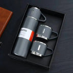 Hot Sale Custom Reusable Coffee Termos Bottle One Cup Two Lid Gift Box Tea Mugs 304 Stainless Steel Vacuum Tea Cup Sets