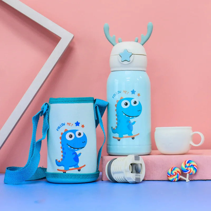 Cute Cartoon Portable Outside Children 316 Stainless Steel Vacuum Flask 500ml School Water Bottle for Kids With Straw