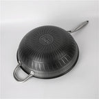 Kitchen Utensils Stainless Steel Handle Etched Double-sided Engraved Flowers Wok Pan Non Stick Coating Frying Pan